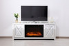 Elegant Decor MF9904-F1 59 in. crystal mirrored TV stand with wood log insert fireplace