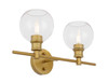 Living District LD2314BR Collier 2 light Brass and Clear glass Wall sconce