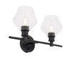 Living District LD2312BK Gene 2 light Black and Clear glass Wall sconce