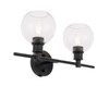 Living District LD2314BK Collier 2 light Black and Clear glass Wall sconce
