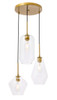 Living District LD2268BR Gene 3 light Brass and Clear glass pendant