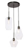 Living District LD2268BK Gene 3 light Black and Clear glass pendant