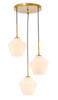 Living District LD2259BR Gene 3 light Brass and Frosted white glass pendant