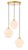 Living District LD2259BR Gene 3 light Brass and Frosted white glass pendant