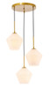 Living District LD2259BR Gene 3 light Brass and Frosted white glass pendant