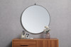 Elegant Decor MR4054GR Metal frame round mirror with decorative hook 28 inch Grey