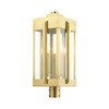 LIVEX LIGHTING 27717-08 3 Light Natural Brass Outdoor Post Top Lantern