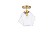 Living District LD2346BR Lawrence 1 light brass and clear glass flush mount