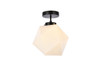 Living District LD2347BK Lawrence 1 light black and white glass flush mount