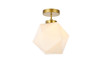 Living District LD2347BR Lawrence 1 light brass and white glass flush mount