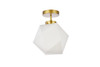 Living District LD2347BR Lawrence 1 light brass and white glass flush mount