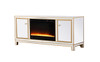 Elegant Decor MF701G-F2 Reflexion 60 in. mirrored tv stand with crystal fireplace in gold