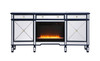 Elegant Décor MF61072BL-F2 Contempo 72 in. mirrored credenza with crystal fireplace in blue
