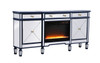 Elegant Décor MF61072BL-F2 Contempo 72 in. mirrored credenza with crystal fireplace in blue