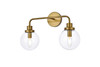Living Disrict LD7033W19BR Hanson 2 lights bath sconce in brass with clear shade