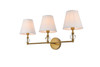 Living Disrict LD7023W24BR Bethany 3 lights bath sconce in brass with white fabric shade