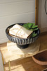 KALALOU H4192 LARGE BLACK FOOTED CLAY BOWL WITH DETAIL ON RIM