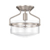 WAREHOUSE OF TIFFANY'S CM018/1NI Milton Matte Satin Nickel 1-Light Metal & Glass Bowl Shade Semi-Flush Mount