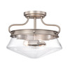 WAREHOUSE OF TIFFANY'S CD004/2NI Tayla Matte Satin Nickel 2-Light Metal & Glass Bowl Shade Semi-Flush Mount