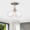 WAREHOUSE OF TIFFANY'S HM005/1NI Amin Matte Satin Nickel 1-Light Metal & Glass Bowl Shade Semi-Flush Mount