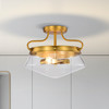 WAREHOUSE OF TIFFANY'S CD004/2AGB Elize Aged Brass 2-Light Metal & Glass Bowl Shade Semi-Flush Mount