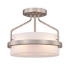 WAREHOUSE OF TIFFANY'S PX001/2NI Stefani Matte Satin Nickel 2-Light Frosted Glass Drum Shade Semi-Flush Mount