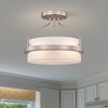 WAREHOUSE OF TIFFANY'S PX001/2NI Stefani Matte Satin Nickel 2-Light Frosted Glass Drum Shade Semi-Flush Mount
