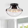 WAREHOUSE OF TIFFANY'S CD006/3BK Aimie Matte Black+Wood Grain 3-Light Metal & Glass Bowl Shade Semi-Flush Mount