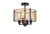 WAREHOUSE OF TIFFANY MX12/4 Leland Matte Gold+Brown 4-Light Metal Mesh Drum Shade Semi-Flush Mount