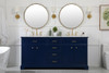 Elegant Decor VF15072DBL 72 inch double bathroom vanity in blue