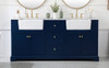 Elegant Decor VF60272DBL 72 inch double bathroom vanity in blue