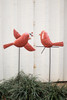 KALALOU A6337 SET OF TWO HAND-HAMMERED RED BIRD YARD STAKES