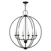 LIVEX LIGHTING 40916-04 6 Light Black with Brushed Nickel Finish Candles Globe Pendant Chandelier