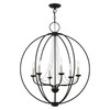 LIVEX LIGHTING 40916-04 6 Light Black with Brushed Nickel Finish Candles Globe Pendant Chandelier