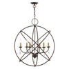 LIVEX LIGHTING 40906-07 6 Light Bronze with Antique Brass Finish Candles Globe Pendant Chandelier