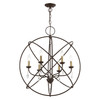 LIVEX LIGHTING 40906-07 6 Light Bronze with Antique Brass Finish Candles Globe Pendant Chandelier
