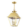 LIVEX LIGHTING 27220-08 3 Light Natural Brass Outdoor Large Pendant Lantern