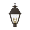 LIVEX LIGHTING 27219-07 3 Light Bronze with Antique Brass Finish Cluster Outdoor Large Post Top Lantern