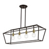 LIVEX LIGHTING 49437-07 4 Light Bronze with Antique Brass Accents Linear Chandelier