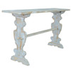 CRESTVIEW COLLECTION CVFNR652 Bengal Manor Mango Wood Carved Leg Console Table Heavily Distressed Grey Finish