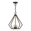 LIVEX LIGHTING 40923-92 3 Light English Bronze Semi-Flush / Small Pendant with Antique Brass Finish Accents