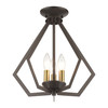 LIVEX LIGHTING 40923-92 3 Light English Bronze Semi-Flush / Small Pendant with Antique Brass Finish Accents