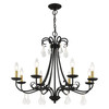 LIVEX LIGHTING 40878-04 8 Light Black Large Chandelier with Antique Brass Finish Accents and Clear Crystals
