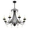 LIVEX LIGHTING 40878-04 8 Light Black Large Chandelier with Antique Brass Finish Accents and Clear Crystals