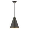LIVEX LIGHTING 41492-07 1 Light Bronze Cone Pendant with Antique Brass Accents