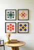 KALALOU CHH1508 SET OF FOUR COLORFUL FRAMED GEOMETRIC PRINTS UNDER GLASS