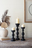 KALALOU CVY1429 SET OF THREE TURNED WOOD CANDLE HOLDERS - BLACK