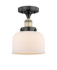 INNOVATIONS 616-1F-BAB-G71 Bell 1 6.5 inch Semi-Flush Mount Black Antique Brass