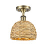 INNOVATIONS 516-1C-AB-RBD-8-NAT Woven Rattan 1 8 inch Semi-Flush Mount Antique Brass