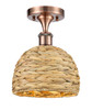 INNOVATIONS 516-1C-AC-RBD-8-NAT Woven Rattan 1 8 inch Semi-Flush Mount Antique Copper